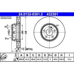 Disque de frein ATE 24.0132-0301.2 avant, ventilé, à haute teneur en carbone, 1 pièce