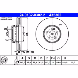 Disque de frein ATE 24.0132-0302.2 avant, ventilé, à haute teneur en carbone, 1 pièce