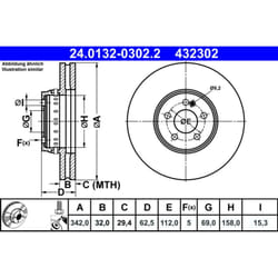 Disque de frein ATE 24.0132-0302.2 avant, ventilé, à haute teneur en carbone, 1 pièce