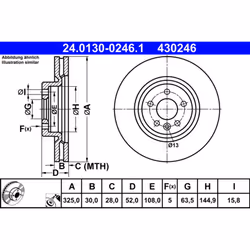 Disque de frein ATE 24.0130-0246.1 avant, ventilé, à haute teneur en carbone, 1 pièce