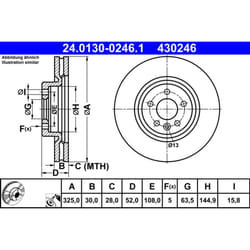 Disque de frein ATE 24.0130-0246.1 avant, ventilé, à haute teneur en carbone, 1 pièce