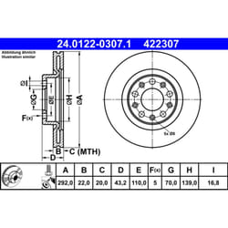 Disque de frein ATE 24.0122-0307.1 arrière, ventilé, 1 pièce