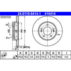 Disque de frein ATE 24.0110-0414.1 arrière, plein, à haute teneur en carbone, 1 pièce