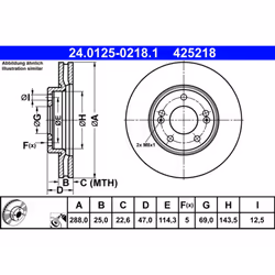 Disque de frein ATE 24.0125-0218.1 avant, ventilé, à haute teneur en carbone, 1 pièce