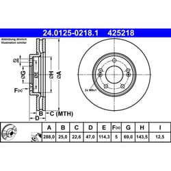 Disque de frein ATE 24.0125-0218.1 avant, ventilé, à haute teneur en carbone, 1 pièce