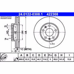Disque de frein ATE 24.0122-0308.1 avant, ventilé, à haute teneur en carbone, 1 pièce