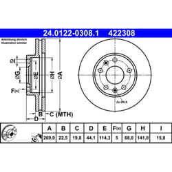 Disque de frein ATE 24.0122-0308.1 avant, ventilé, à haute teneur en carbone, 1 pièce