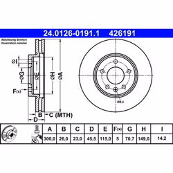 Disque de frein ATE 24.0126-0191.1 avant, ventilé, à haute teneur en carbone, 1 pièce