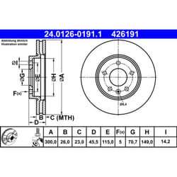 Disque de frein ATE 24.0126-0191.1 avant, ventilé, à haute teneur en carbone, 1 pièce