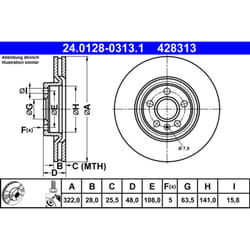 Disque de frein ATE 24.0128-0313.1 avant, ventilé, à haute teneur en carbone, 1 pièce