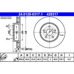 Disque de frein ATE 24.0128-0317.1 avant, ventilé, 1 pièce