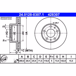 Disque de frein ATE 24.0128-0307.1 avant, ventilé, 1 pièce