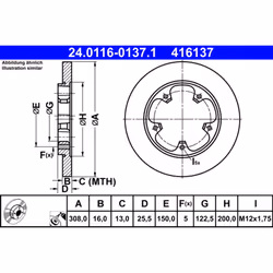 Disque de frein ATE 24.0116-0137.1 arrière, plein, 1 pièce
