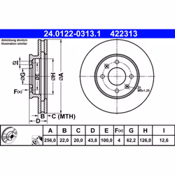 Disque de frein ATE 24.0122-0313.1 avant, ventilé, à haute teneur en carbone, 1 pièce