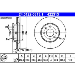 Disque de frein ATE 24.0122-0313.1 avant, ventilé, à haute teneur en carbone, 1 pièce
