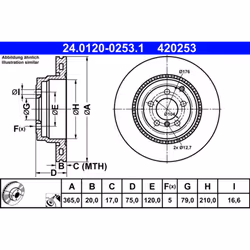 Disque de frein ATE 24.0120-0253.1 arrière, ventilé, à haute teneur en carbone, 1 pièce