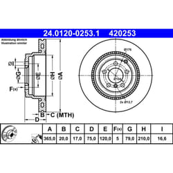 Disque de frein ATE 24.0120-0253.1 arrière, ventilé, à haute teneur en carbone, 1 pièce