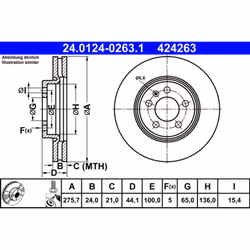 Disque de frein ATE 24.0124-0263.1 avant, ventilé, à haute teneur en carbone, 1 pièce