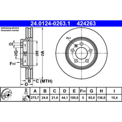 Disque de frein ATE 24.0124-0263.1 avant, ventilé, à haute teneur en carbone, 1 pièce