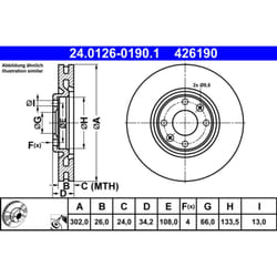 Disque de frein ATE 24.0126-0190.1 avant, ventilé, à haute teneur en carbone, 1 pièce
