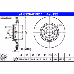 Disque de frein ATE 24.0126-0192.1 avant, ventilé, 1 pièce