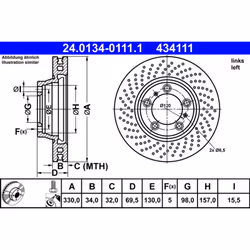 Disque de frein ATE 24.0134-0111.1 avant, ventilé, à haute teneur en carbone, 1 pièce