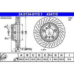 Disque de frein ATE 24.0134-0115.1 avant, ventilé, à haute teneur en carbone, 1 pièce