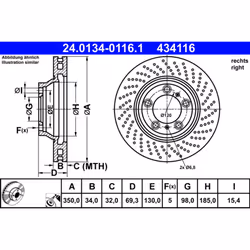 Disque de frein ATE 24.0134-0116.1 avant, ventilé, à haute teneur en carbone, 1 pièce