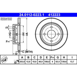 Disque de frein ATE 24.0112-0223.1 arrière, plein, 1 pièce