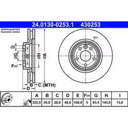 Disque de frein ATE 24.0130-0253.1 avant, ventilé, à haute teneur en carbone, 1 pièce