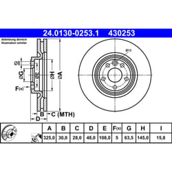 Disque de frein ATE 24.0130-0253.1 avant, ventilé, à haute teneur en carbone, 1 pièce
