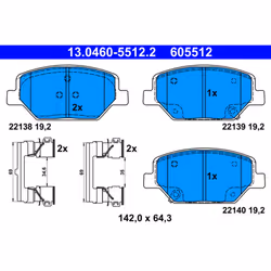 Jeu de plaquettes de frein ATE 13.0460-5512.2, avant