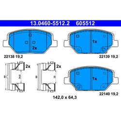 Jeu de plaquettes de frein ATE 13.0460-5512.2, avant