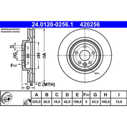 Disque de frein ATE 24.0120-0256.1 arrière, ventilé, 1 pièce