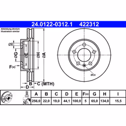 Disque de frein ATE 24.0122-0312.1 avant, ventilé, à haute teneur en carbone, 1 pièce