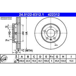 Disque de frein ATE 24.0122-0312.1 avant, ventilé, à haute teneur en carbone, 1 pièce