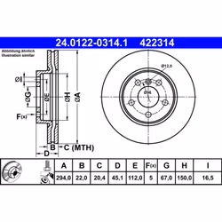 Disque de frein ATE 24.0122-0314.1 avant, ventilé, à haute teneur en carbone, 1 pièce