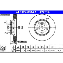 Disque de frein ATE 24.0122-0314.1 avant, ventilé, à haute teneur en carbone, 1 pièce