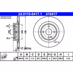 Disque de frein ATE 24.0110-0417.1 arrière, plein, 1 pièce