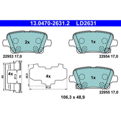 Jeu de plaquettes de frein ATE 13.0470-2631.2, arrière, Céramique