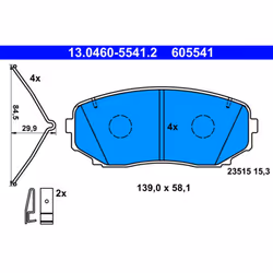 Jeu de plaquettes de frein ATE 13.0460-5541.2, avant