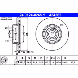 Disque de frein ATE 24-0124-0265-1-02 avant, ventilé, à haute teneur en carbone, 1 pièce
