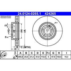 Disque de frein ATE 24-0124-0265-1-02 avant, ventilé, à haute teneur en carbone, 1 pièce