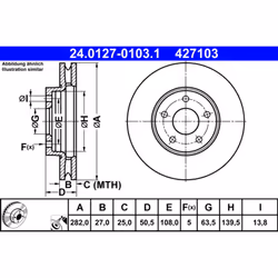 Disque de frein ATE 24.0127-0103.1 avant, ventilé, à haute teneur en carbone, 1 pièce