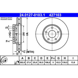 Disque de frein ATE 24.0127-0103.1 avant, ventilé, à haute teneur en carbone, 1 pièce