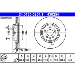 Disque de frein ATE 24.0130-0254.1 avant, ventilé, à haute teneur en carbone, 1 pièce