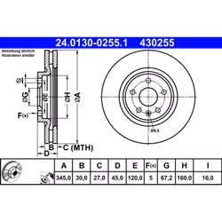 Disque de frein ATE 24.0130-0255.1 avant, ventilé, à haute teneur en carbone, 1 pièce