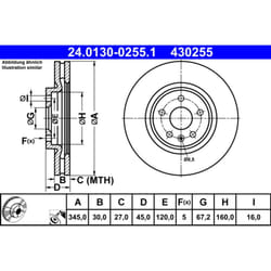 Disque de frein ATE 24.0130-0255.1 avant, ventilé, à haute teneur en carbone, 1 pièce