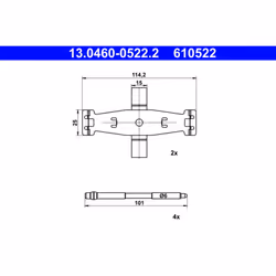 Kit d'assemblage, plaquette de frein ATE 13.0460-0522.2