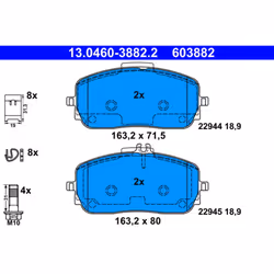 Jeu de plaquettes de frein ATE 13.0460-3882.2, avant